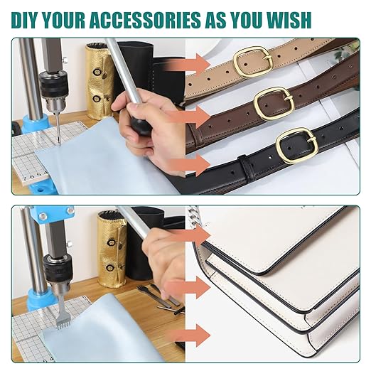 FASTTOBUY Leather Hole Puncher Hand Punching Machine Manual Press Puncher Punch Tools for DIY Leather Craft Punching Holes and Forming Pressing(with Chuck, PP Plate,Aluminum Plate)