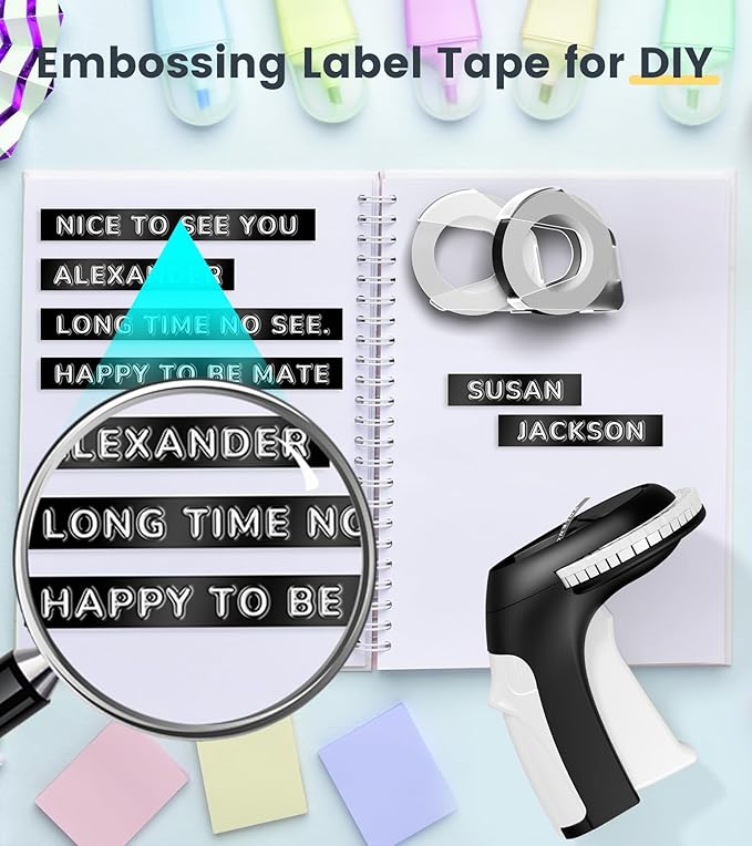 Embossing Label Maker Manual, Vintage Embossed Label Maker Machine with Tapes Waterproof, Old School Embosser Labeler Retro 3D-Labels for Scrapbooking Supplies Kitchen Office Kids School Items