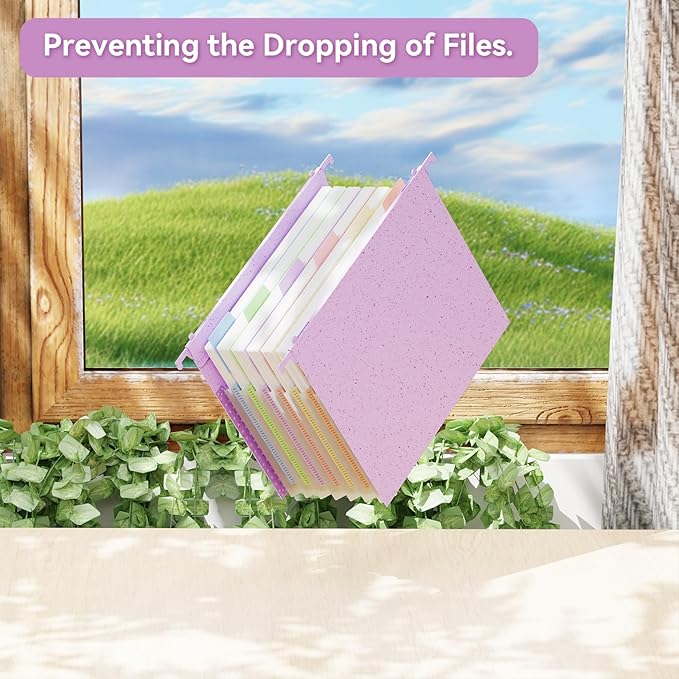 ANSOOK Wheat Straw Large Capacity Hanging File Folders Letter Size,7 Expansion 1.2" Accordion Pockets,3 Pack File Cabinet Folders with Tabs, Natural Colored File Folders for Home and Office Bulk File