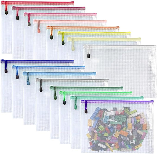 Oaimyy-16 PCS-8 x 10 inches-Mesh Zipper Pouch, Plastic Zip File Folders Puzzle Bags for Organizing,for Office Supplies,Travel,Home Storage-Multicolor