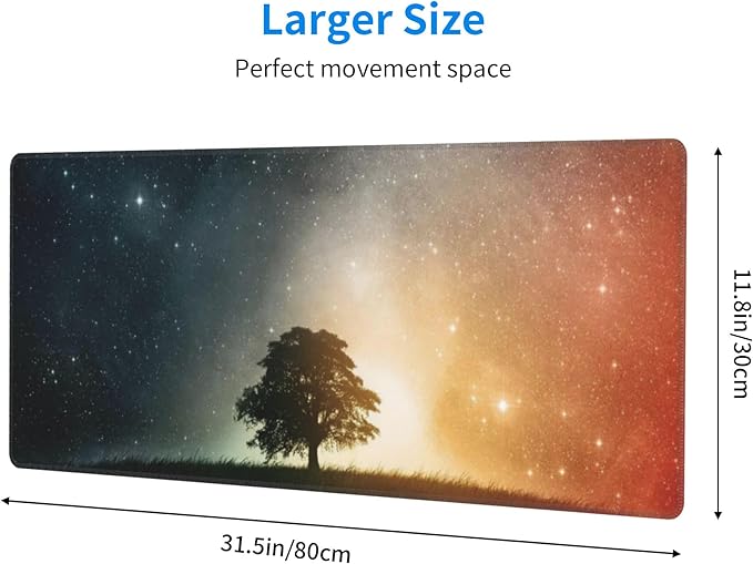 Starry Sky and Tree Large Mouse Pad, Vintage Aesthetic Gaming Desk Mat, XL Keyboard Desk Pad Mat for Desktop, 31.5"x11.8" Non-Slip Base Big Mousepad with Stitched Edges