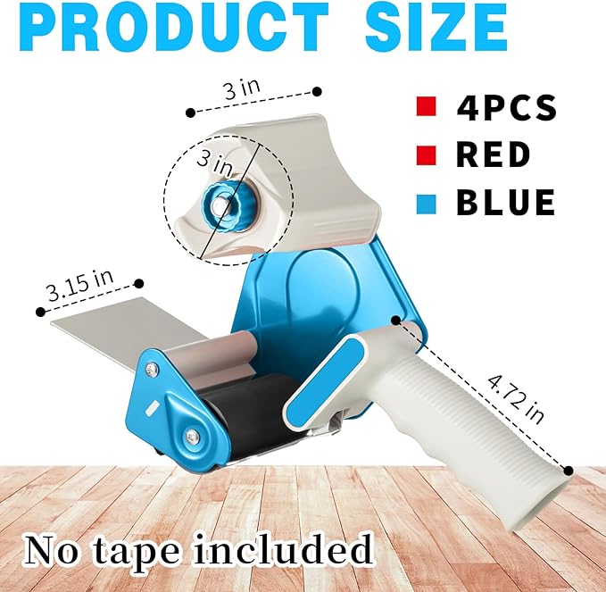 WILLBOND 4 Pack 3 Inch Wide Tape Gun Lightweight Packing Heavy Duty Tape Dispenser Gun for Moving Shipping Box Carton Seal Packing Shipping Dispenser, Red and Blue