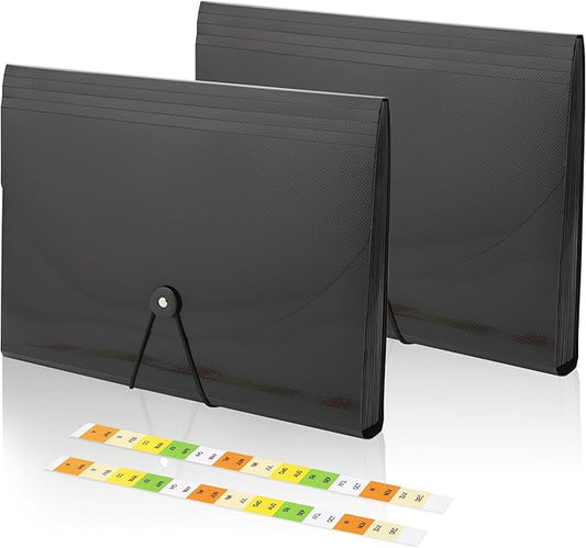 Accordian File Organizer 13 Pocket Expanding File Folder with Labels, 2 Pack A4 Letter Size Paper Document Receipt Organizer Portable Accordion Filing Folder for Classroom, Home, Office…