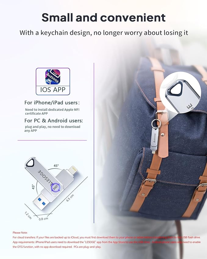 MFi Certified Flash Drive 256GB for iPhone USB Memory Stick, USB Stick High Speed Thumb Drives Photo Stick External Storage for iPhone/iPad/Android/PC