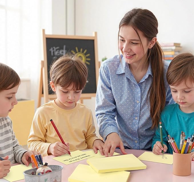 16 Pads Large Sticky Notes Yellow, 3 x 5 Inch Self-Stick Note Pads, 100 Sheets/Pad, Super Sticking Power, Clean Removal, Recyclable Memo Pads for Office, School, Home, and Meetings