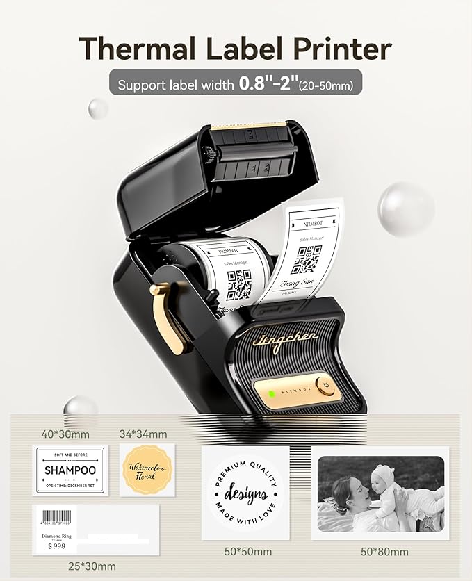 NIIMBOT B21 Label Maker Inkless Bluetooth Label Printer, 2 Inch Portable Thermal Sticker Maker for Small Business, Address, Logo, Clothing, Mailing, Candles, Jewelry, Sticker Printer for Gift, Black