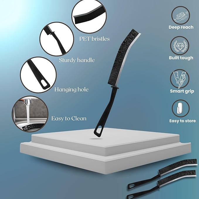 Hard Bristle Crevice Cleaning Brush - Small Scrub Brush for Toilet, Grout, Shower Tile, and Narrow Gaps - Durable Grout Brush with PET Bristles, Ergonomic Handle, Easy Storage - 3 Pack