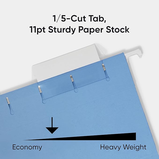 Smead Standard Hanging File Folders, 25 Count, Blue, 1/5-Cut Adjustable Tabs, Letter Size (64060)