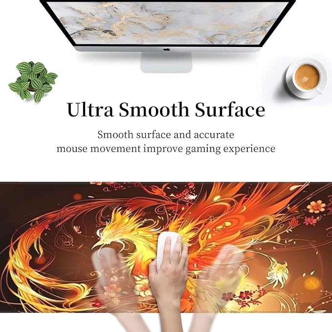 Gorgeous Phoenix Gaming Mouse Mat Extended Large XL Mouse Pad Desk Mat Non-Slip Rubber Mice Pads Stitched Edges for Office and Home,31.5 X 11.8 X 0.12 Inches