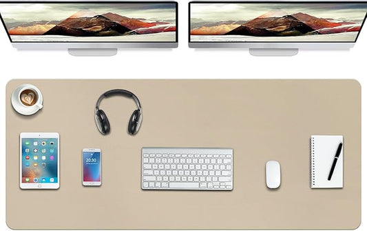 Boutilon Leather Desk Pad Protector,Non-Slip Mouse Pad,Laptop Desk Pad,Office Mouse Mat,Waterproof Leather Desk Blotter,Desk Writing Pad for Office and Home (XXXL-Beige,47"x 24")