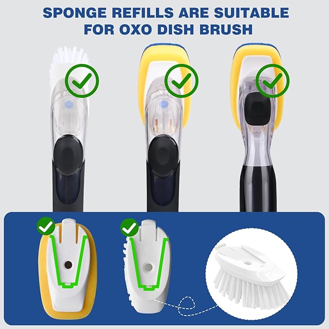 Sponge Brush Refills for OXO Dish Brush, 8 Pack Soap Dispensing Dish Refills, Scrub Replacement Head for Scrubber, Sponge Replacement Head Fits Soap Dispensing Handle