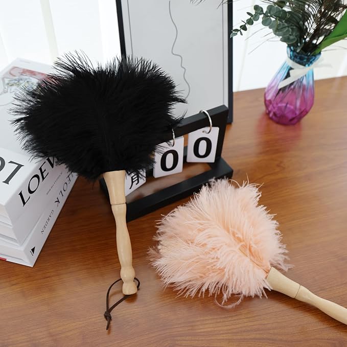 MehelloFeather Ostrich Feather Duster 12 Inch Handheld Duster Supplies, Wooden Handle Feather Duster for Cleaning Keyboard Home Car Office (Black 2Pcs)