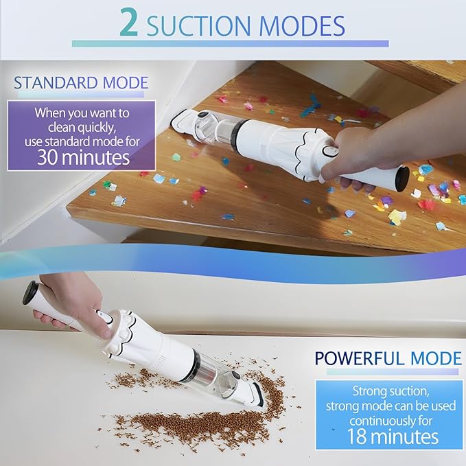 HIKALION Handheld Vacuum Cordless 25000PA, Super Lightweight 1lb with Powerful Suction, Charging Dock, Car Charger, Single Touch Empty and Detachable Dust Cup, Portable Mini Car Vac, White