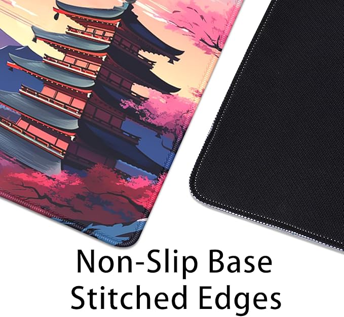 Japanese Cherry Blossoms Mouse Pad,Mount Fuji XL Mousepad Desk Pad with Stitched Edges,Non-Slip Waterproof Rubber Base Mouse Mat Desk Mat for Office Computer Keyboard Laptop Home(27.5x11.8 in)