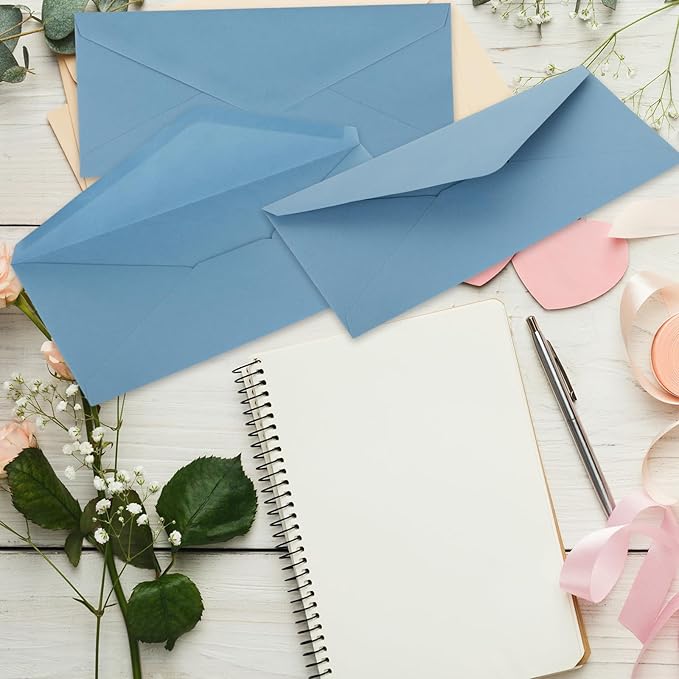 Whaline 50Pcs Business Envelopes Dusty Blue Mailing Envelopes V-Flap Envelope for Invitations Mailing Letters Checks Sending Card, 4 1/8 x 9 1/2 Inch
