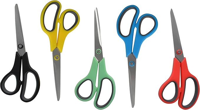 Westcott 8" Straight Stainless Steel Soft Handle Scissors, Assorted Colors, Pack of 15