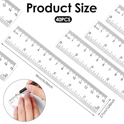 40Pack 6 Inch Rulers Bulk for Classroom Small Clear Plastic Ruler with Inches and Centimeters Class Set of Rulers Transparent Mini Flexible Straight Ruler for Students School Classroom Office Supplies