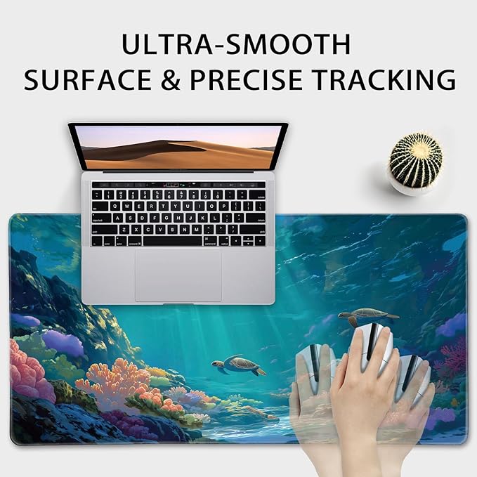 Sea Turtles Large Gaming Mouse Pad 31.5"x15.7"｜ Ocean Scene XXL Desk Mat, Non-Slip Rubber Base & Stitched Edges - Extended Waterproof Mousepad for PC/Laptop/Office/Home Decor