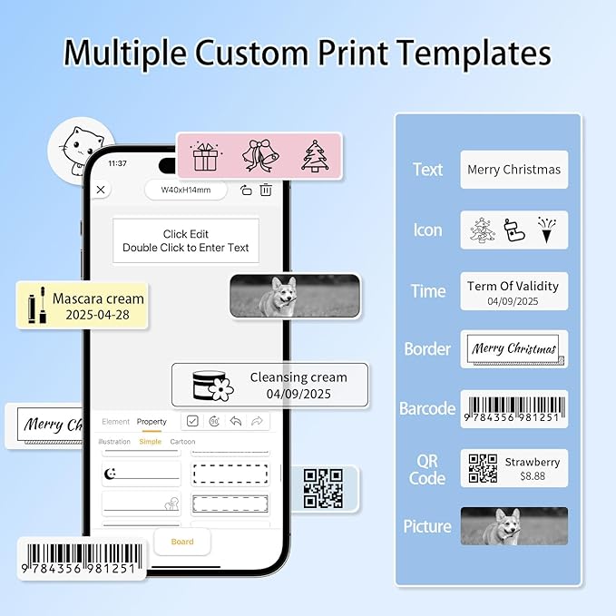 Rongta Bluetooth Label Maker Machine with Tape, Portable Mini Label Printer Wireless Thermal Handheld Sticker Makers Mini Label Makers with Multiple Templates for Organizing Office Home School(White)