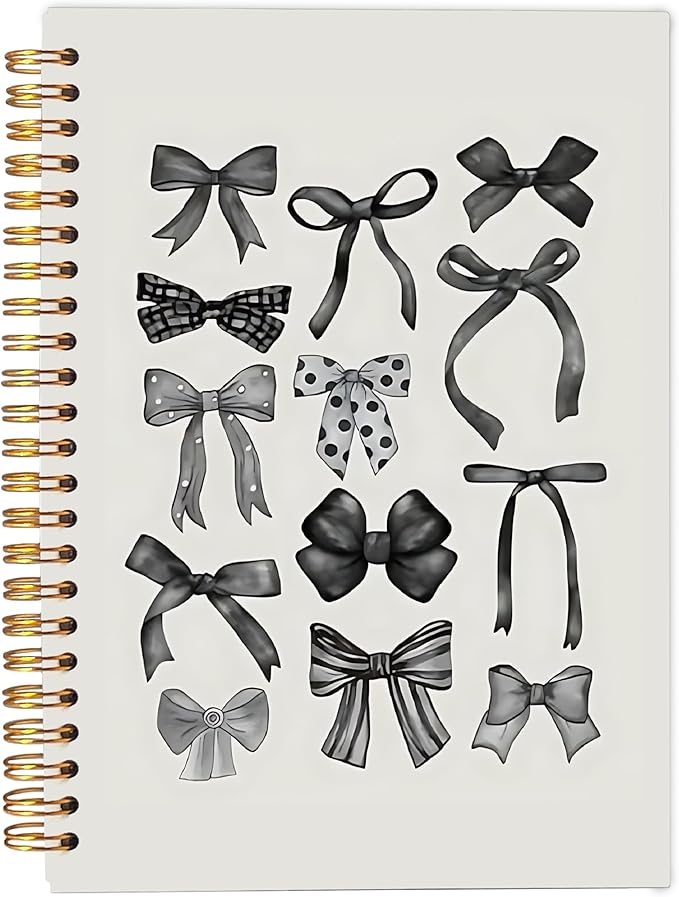 Coquette Black Bow Notebook Journal, Preppy Aesthetic Journal Notebook for Note Taking Work, Girly Notebook, Preppy Stuff, Black Office Supplies, Spiral Notebook 5.5x8.3 Inch