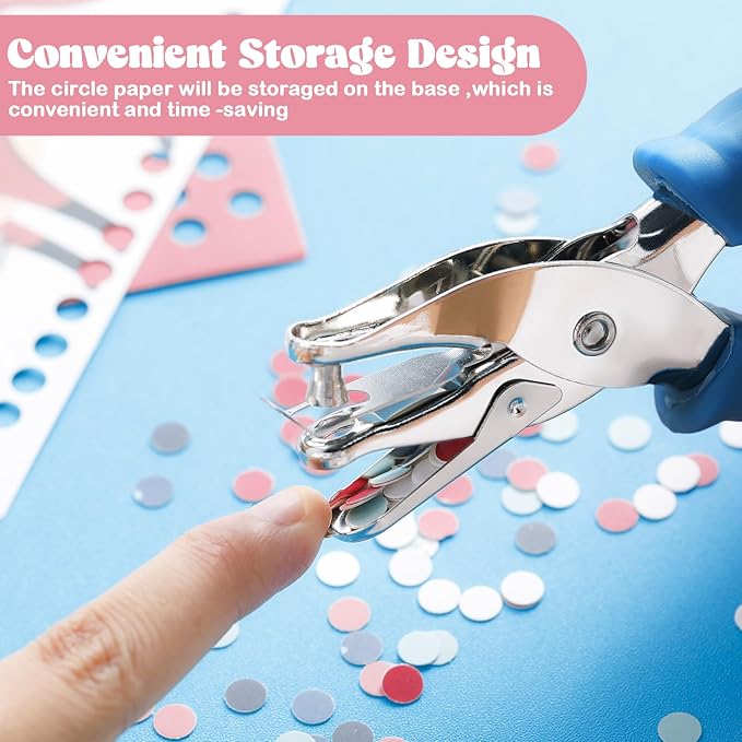 Chumia 12 Pieces Single Hole Punch Handheld 1/4 Inch Hole Paper Punch with Grip Handles Circle Single Shape Puncher for Craft Paper Greeting Cards Scrapbook Notebook(Blue)