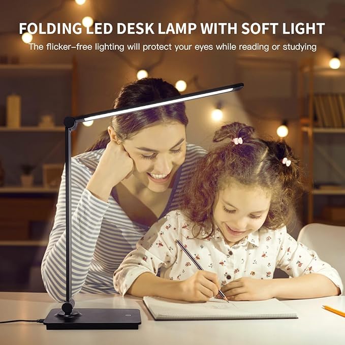 Desk Lamp, LUJOLUMIN Desk Light, Dimmable Reading Lamp,CRI>90, 700 Lumen, 3 Brightness Levels, Touch Control, LED Foldable Led Lamp for Kids, Working, Office, Study