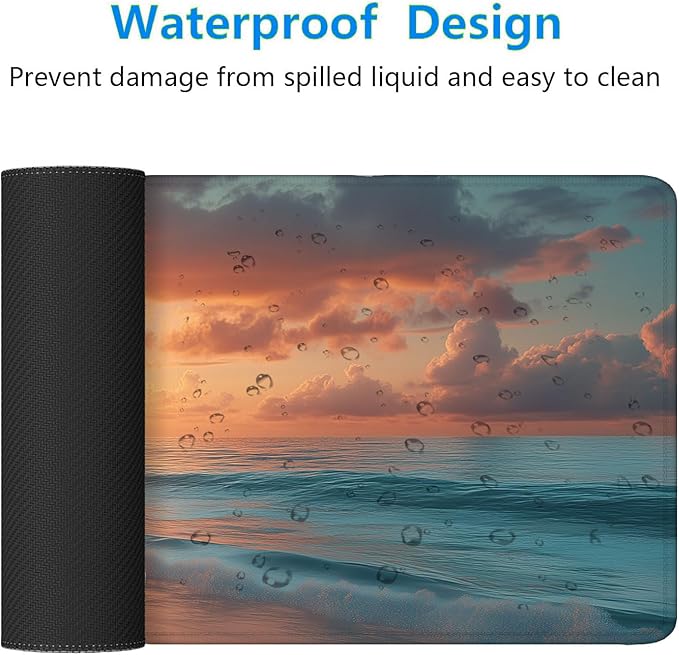 Beach Desk Mat Gaming Mouse Pad Sunset Shore Palms Trees Tropical Extended Gaming Mat with Stitched Edge Non-Slip Base Big Office Computer Keyboard Laptop Home 31.5"x11.8"