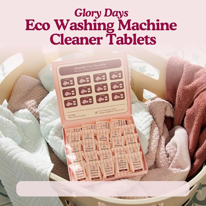 Washing Machine Cleaning Tablets – Non-Toxic, Eco-Friendly, Biodegradable Washer Cleaner Tablets for HE, Front Load & Top Load Machines – Odor Remover and Descaler Tabs (6-Month Supply)