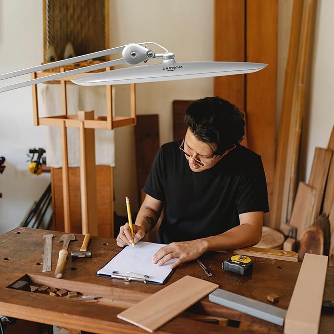 LED Desk Lamp with Clamp, Dimming Task Lamp for Reading Desktop Office Workbench Table Architect Sewing Study Home Craft, 117PCS LEDs, 2200 Lumens 20 Inch Metal Swivel Arm Work Lamp (Silver)