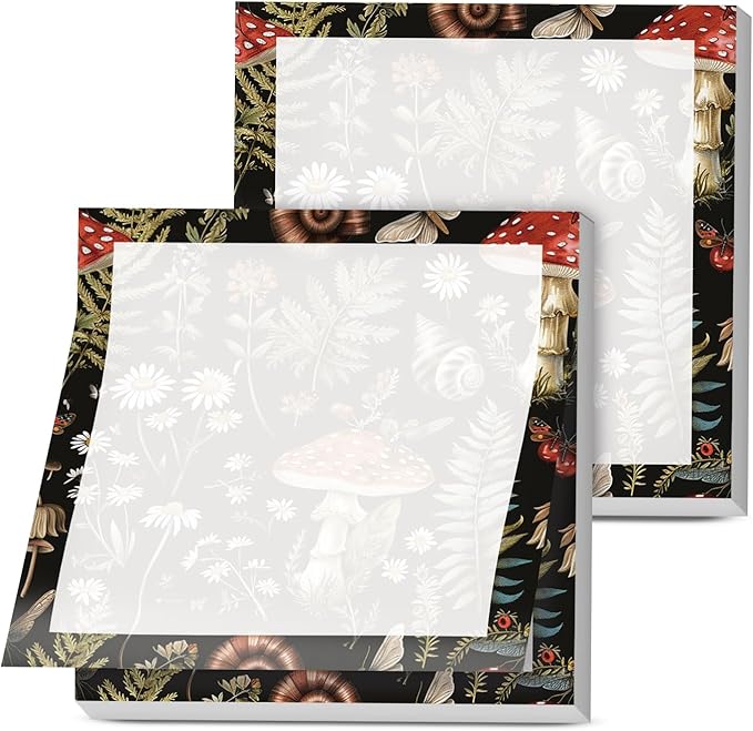 Sticky Notes, 2 Pads, 3x3 inches, Cute Colorful Fun Self-Stick Note Pads, Easy Post, Strong Adhesive Notepad Black Forest Mushrooms