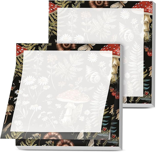 Sticky Notes, 2 Pads, 3x3 inches, Cute Colorful Fun Self-Stick Note Pads, Easy Post, Strong Adhesive Notepad Black Forest Mushrooms