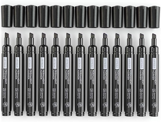 ARTEZA Permanent Markers, Set of 36, Black, Chisel Tip, Waterproof