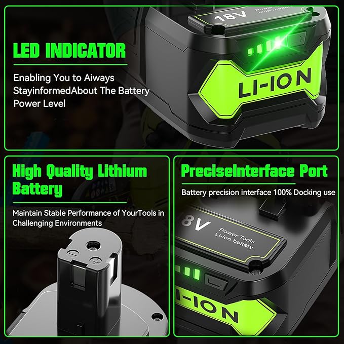 Bonacell 2Packs Upgraded 8.0Ah Replacement for Ryobi 18V Battery and Dual Charger Combo Compatible with Ryobi 18 Volt Lithium Battery ONE Plus P103 P104 P105 P107 P109 P190 P191 P122