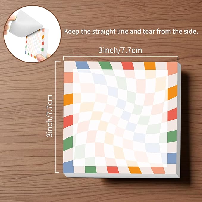 Sticky Notes, 2 Pads, 3x3 inches, Cute Colorful Fun Self-Stick Note Pads, Easy Post, Strong Adhesive Notepad Rainbow Wavy Stripe