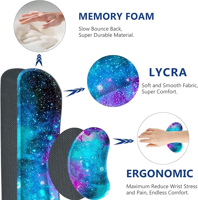 AIMSA Large Gaming Mouse Pad Set, Keyboard Wrist Rest Support Mouse Pad, Ergonomic Memory Foam Multifunctional Extended Desk Mat 35x15.7in Anti-Slip Rubber Base, Galaxy Nebula Universe