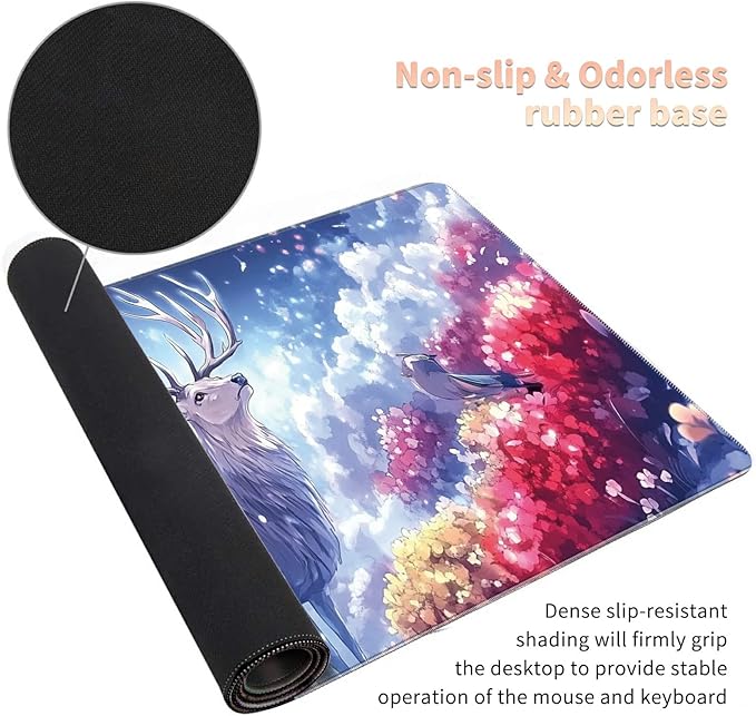 Desk Mat Large Gaming Mouse Pad (31.5x11.8 inch) with Stitched Edges, XL Mouse Pad +Coaster, Extended Mouse Mat Keybroad Mousepad Non-Slip Rubber for Gamer Men Women, White Deer