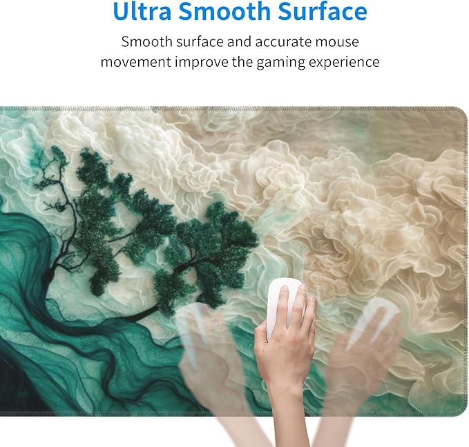 Abstract Landscape Art Large Mouse Pad, Gaming Desk Mat, XL Keyboard Desk Pad Mat for Desktop, 31.5"x11.8" Non-Slip Base Big Mousepad with Stitched Edges