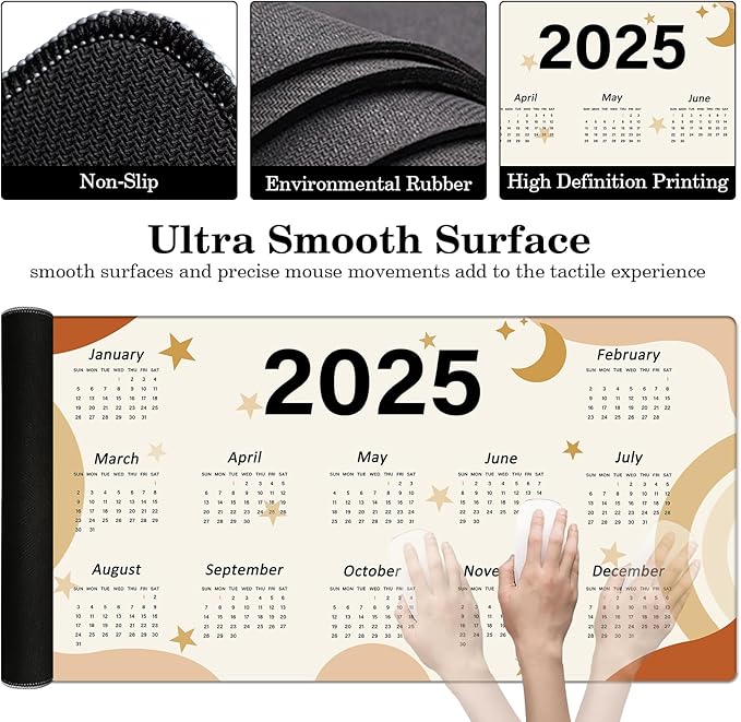 2025 Calendar Desk Pad Protector, Stitched Edges Mouse Pad, Large Office Desk Mat, Non-Slip Desk Blotter, Laptop Desk Pad, Desk Writing Pad for Office and Home (31.5" x 15.7 ")