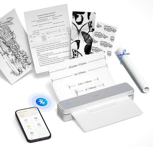 PRT Thermal Portable Printer Wireless for Travel, Inkless Bluetooth Support 8.5"x11" US Letter, A4, Compatible with iOS, Android, Laptop, Mobile Printer for Office, Vehicle, Home Use