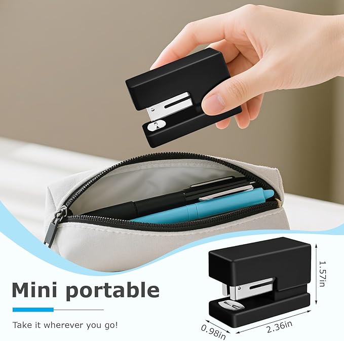 Mini Stapler - Small Cute Desk Staplers - 25 Sheet Capacity with 830 Staples and Staple Remover, Desktop Stapler for Office, School, Home, Black