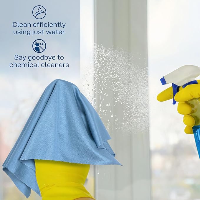 Microfiber Cleaning Cloths Glass Cleaner: 8 Packs 18X18 Window Cleaner Kit Wine Glasses Polishing Cloth Lint Free Washable Reusable Quickly Clean Mirro Screen Stainless Steel Windshield (Alaskan Blue)