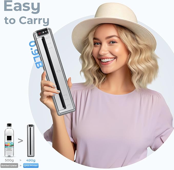 Portable Printers Wireless for Travel,Q302 WiFi Inkless Thermal Printer with Reverse Charging, Phone Printer Supports US Letter/A4/B5/A5, Bluetooth Printers for Home Use Office,300DPI