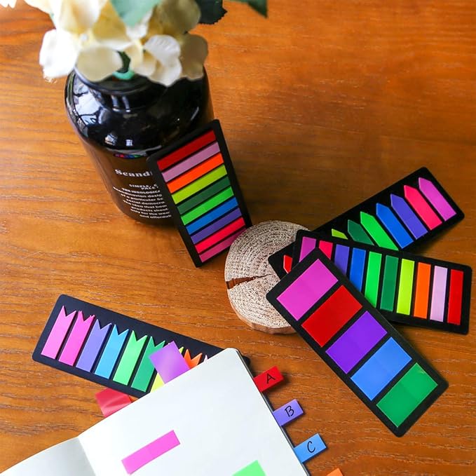 KICNIC Sticky Tabs 2250pcs, Self-Adhesive Book Tabs for Annotating Books, Arrow Page Markers Flags for Notebooks, Bible, Binder, School, Office[3 Designs, 3 Sizes, 10 Bright Colors]