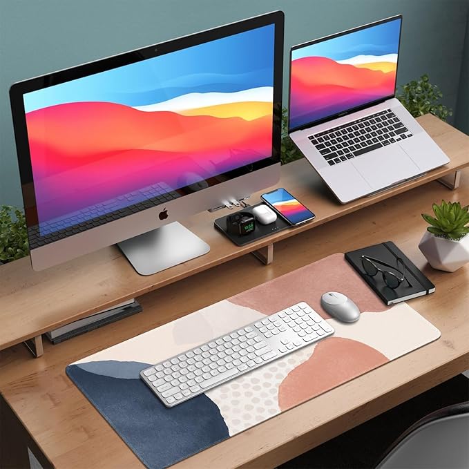 HAOCOO Mouse Pad, Computer Desk Mat, Large Mouse Pad for Desk, XXL Boho Mousepad Cute for Desktop with Non-Slip Base, Waterproof Laptop Keyboard Mat for Office Home,Boho Pink Navy