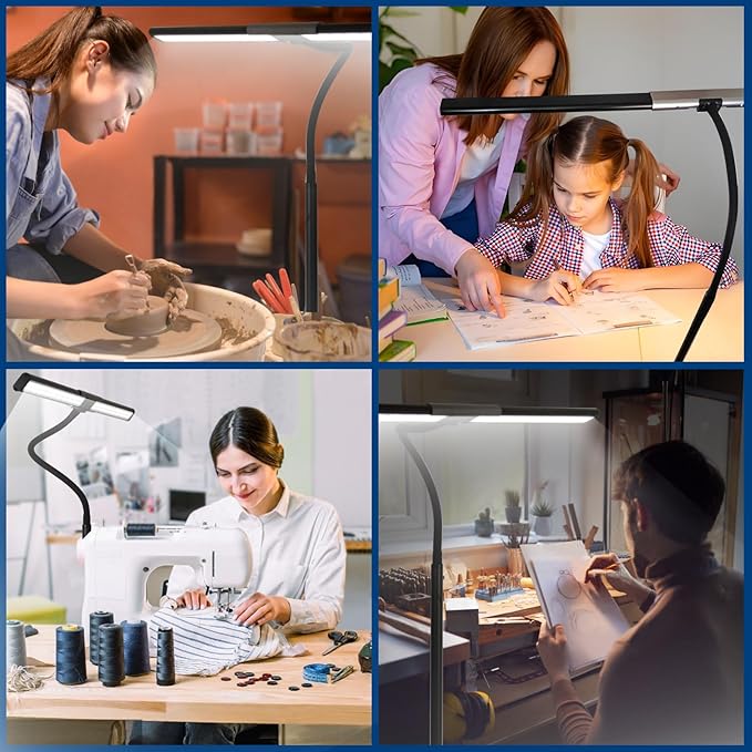 LED Desk Lamp for Office Home, Eye-Caring Desk Light with Stepless Dimming