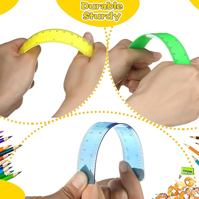 Harloon 288 Pack Clear Color Plastic Rulers 6 Inch Transparent Colorful Ruler with Inches and Centimeters 8 Colors Metric Bulk for Kids School Home Office