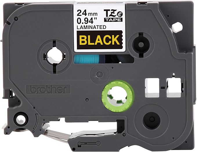 Brother Genuine P-Touch TZe Gold Print on Black Label Tape (TZe354), Laminated,1in x 26.2ft (24mm x 8m), for Select P-Touch Label Makers, Durable, Water-Resistant, Indoor/Outdoor Use