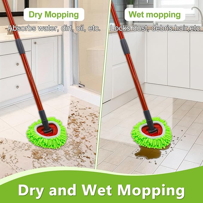 6 Pack Mop Replace Heads Mop Heads Replacements for O-Cedar RinseClean 2-Tank Spin Mop System,Chenille&Microfiber Mop Head Refills for Multi-Surface Floor Dry/Wet Use,Reusable and Washable,Green