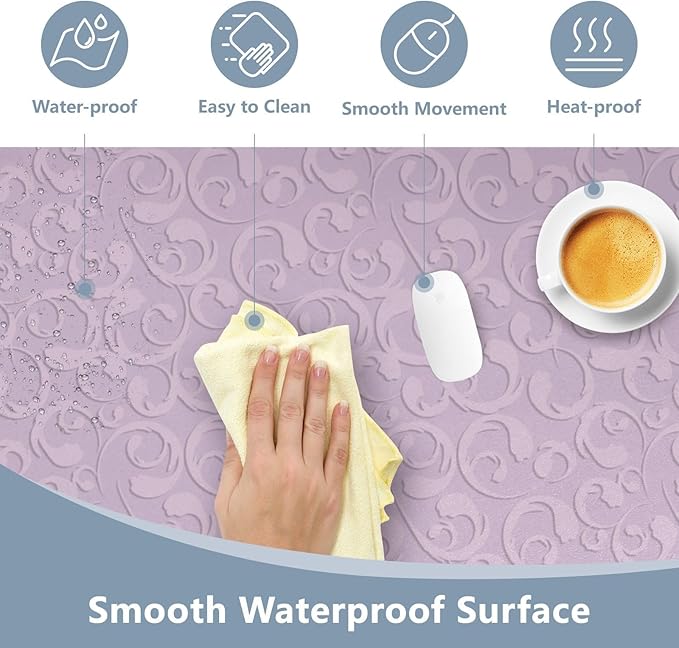 Mouse Pad Desk Mat Leather Desk Pad Large Gaming Desk Cover Protector Mat for Keyboard Computer Laptop Office Waterproof 47.2 x 23.6 Inch Floral Vintage Purple