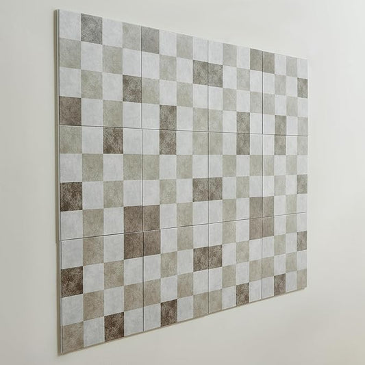 12-Pack Felt Wall Tiles, Large Bulletin Board with Safe Removable Adhesive Tapes, 11.8 x 11.8in Panels Alternative for Home Wall Decor, Checkered Pattern